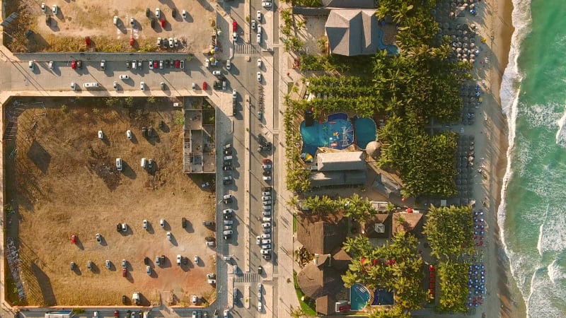 Aerial view of the city next to the beach in Fortaleza beach area