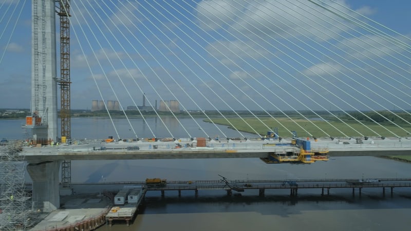 Low Horizontal View of a Cable Stayed Bridge in the Late Construction Phase