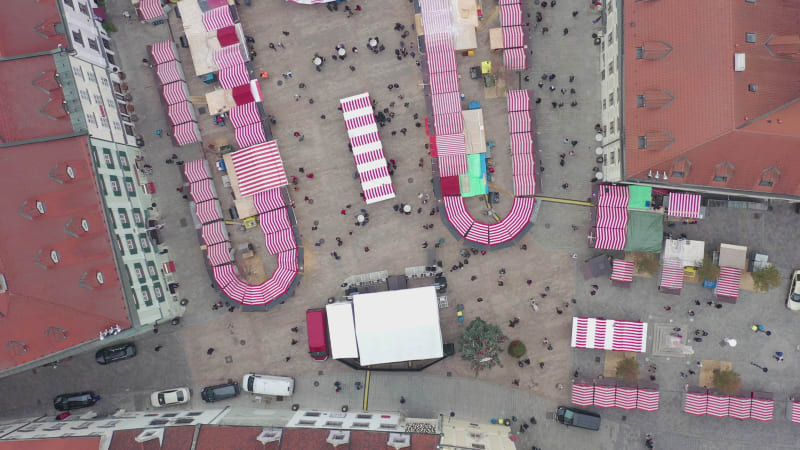 Bird's Eye View of a Festive Christmas Market in a City