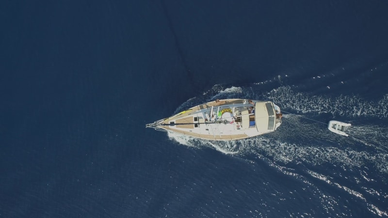 Aerial view of sailboat driving on mediterranean sea, Varko.