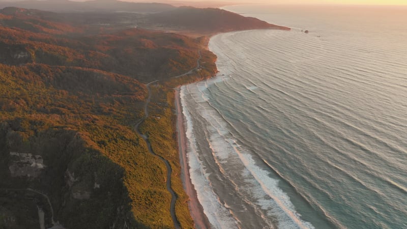 Aerial view of coastal cliff formation at Nine Mile, West Coast.