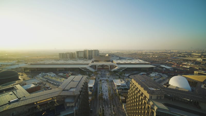 Aerial view of Dubai Expo 2020, United Arab Emirates.