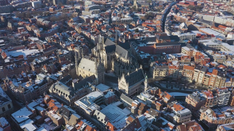 Aerial view of Gent in wintertime, Belgium.