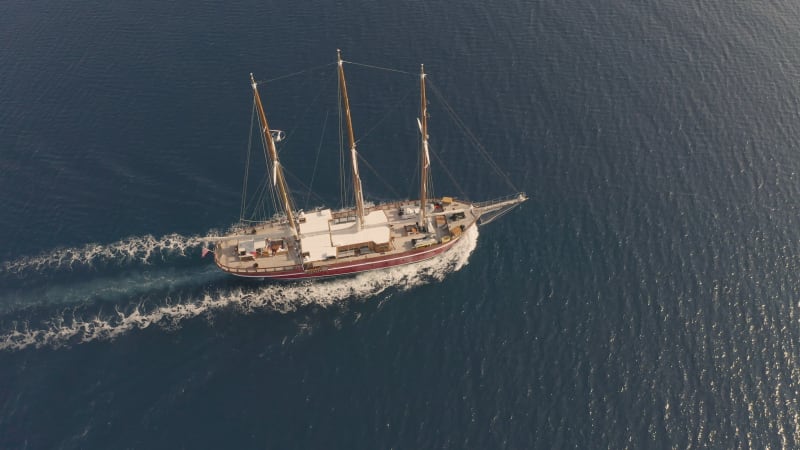 Aerial view of touristic sailing boat crossing the Adriatic sea.