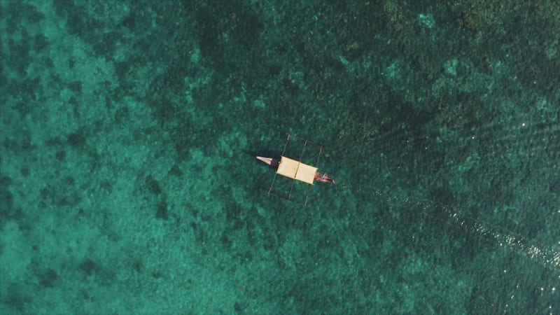 Aerial view of a boat in El Nido, Palawan.