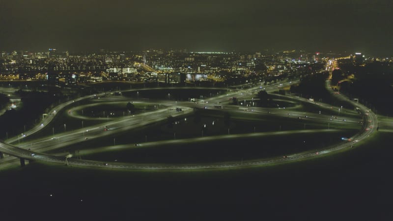 Aerial View of Utrecht's A2 and A12 Highway Intersection at Night