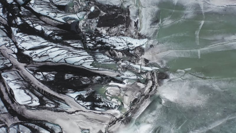 Aerial view of a glacier in Iceland.