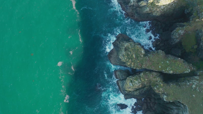 Aerial view of Hawkers Bay, Cornwall, United Kingdom.