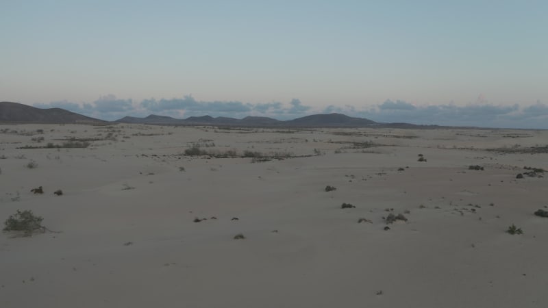 Aerial view of the desert at dawn near Corralejo.