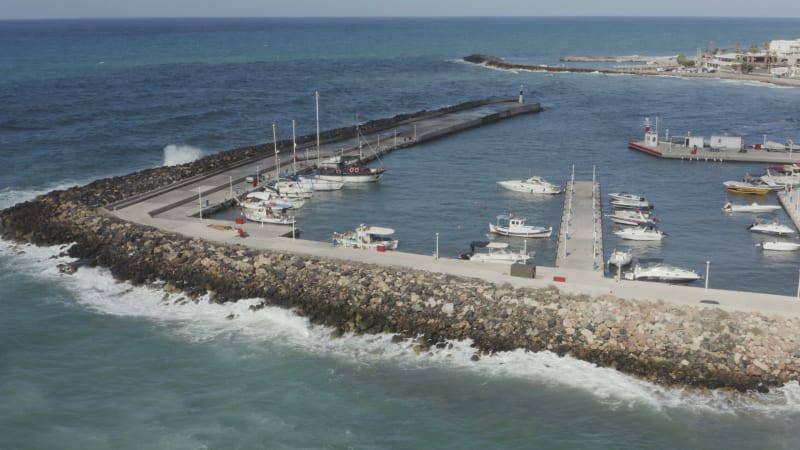 Boats in the port of a Greek island town