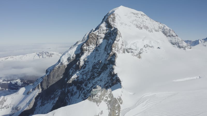 Aerial view of mountain peak in wintertime, Lucerne, Switzerland.