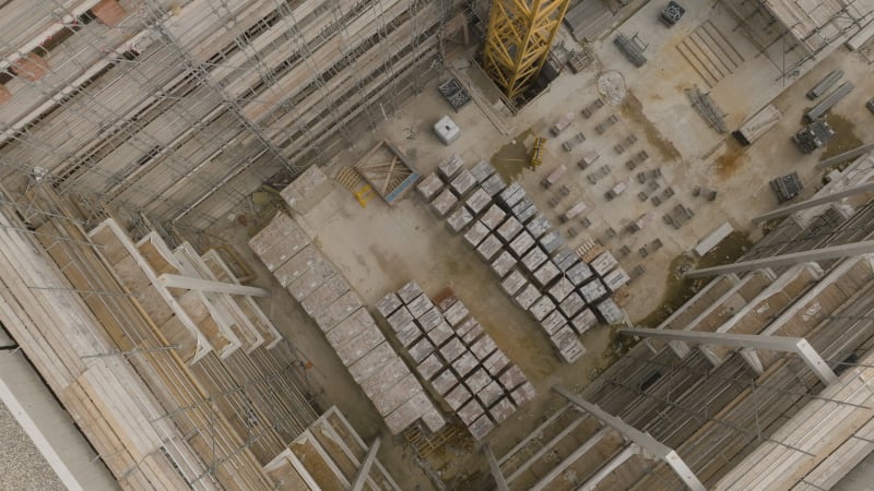 A bird's-eye view capturing an unoccupied construction site located in the Netherlands.