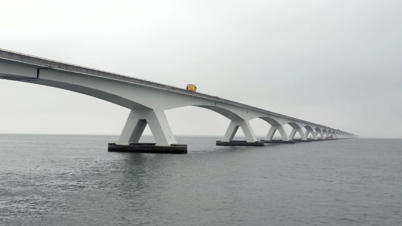 Aerial View of the Zeelandbrug Bridge the Longest Bridge in the Netherlands