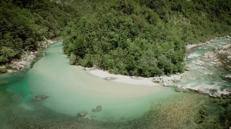 Aerial view of the calm and transparent water.