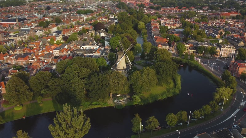 De Molen van Piet, canals, and houses in Alkmaar, North Holland Province, the Netherlands.