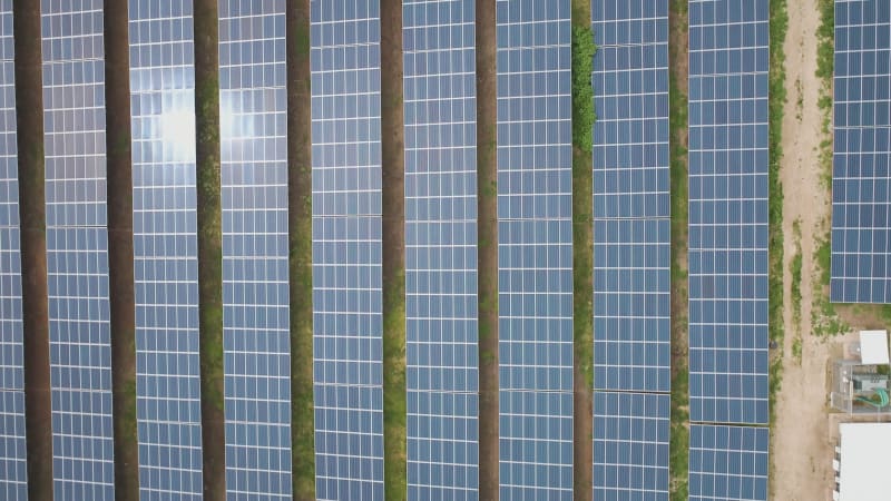 Aerial View of solar panels field, Nir David, Northern District, Israel.