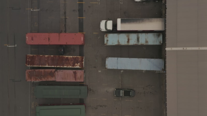 Birds Eye View of Cargo Truck loading area with crates and containers