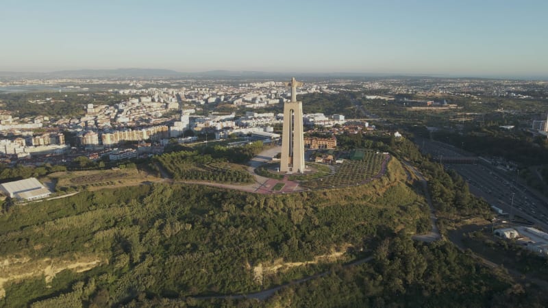 Aerial view of Cristo Rei statue in Almada, Lisbon, Portugal.