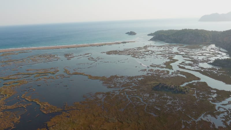 Aerial view of a swamp in Dalyan, Turkey.