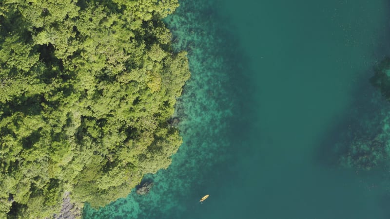 Aerial view of kayaks in El Nido, Palawan.