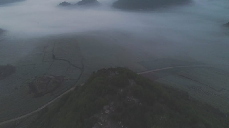 Aerial view of Luoping valley in early morning, Yunnang, China.