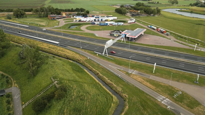 Overhead View of a Gas Station on Highway A9, Heemskerk, Netherlands