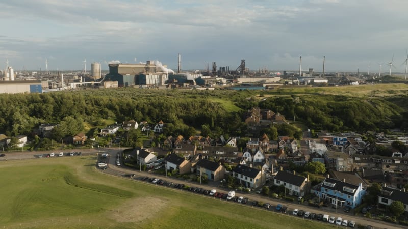 aerial shot of an industrial site next to Wijk Aan Zee, the Netherlands