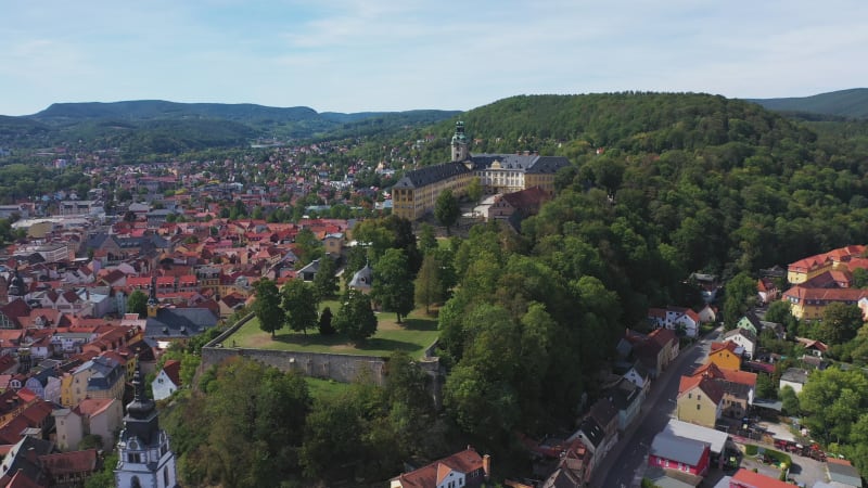 Panoramic aerial view of castle Heidecksburg, Rudolstadt, Thuringia, Germany.