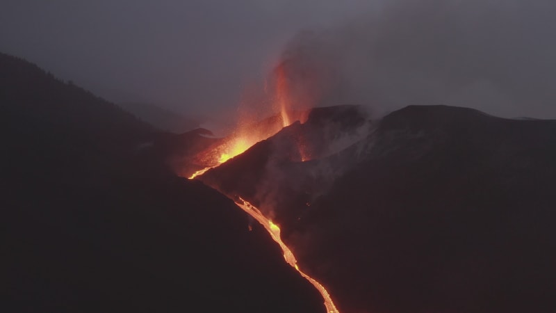 Aerial view of Volcan Cumbre Vieja, La Palma, Canary Islands, Spain.