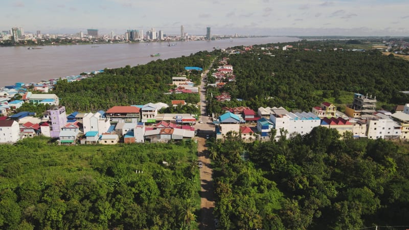 Aerial view of Areyksat district in front of Phnom Penh, Cambodia.