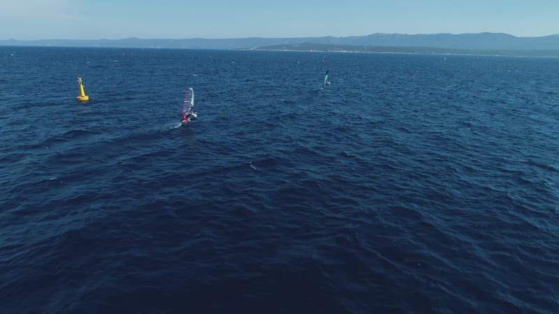 Aerial view of windsurfers during the PWA world cup, Brac, Croatia.