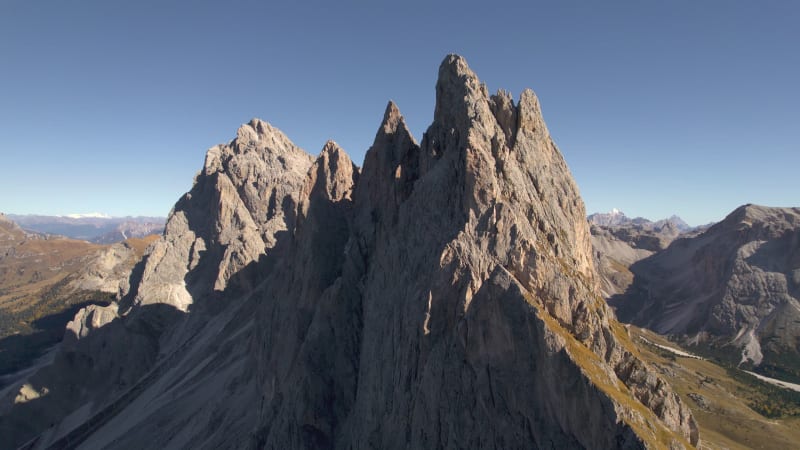 Aerial View of Italian Alps in Autumn in Seceda, Dolomites, Italy.