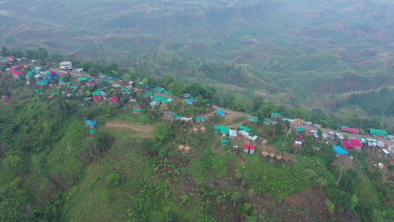 Aerial view of Lushai, an heritage small village in Sajek Valley, Bangladesh.