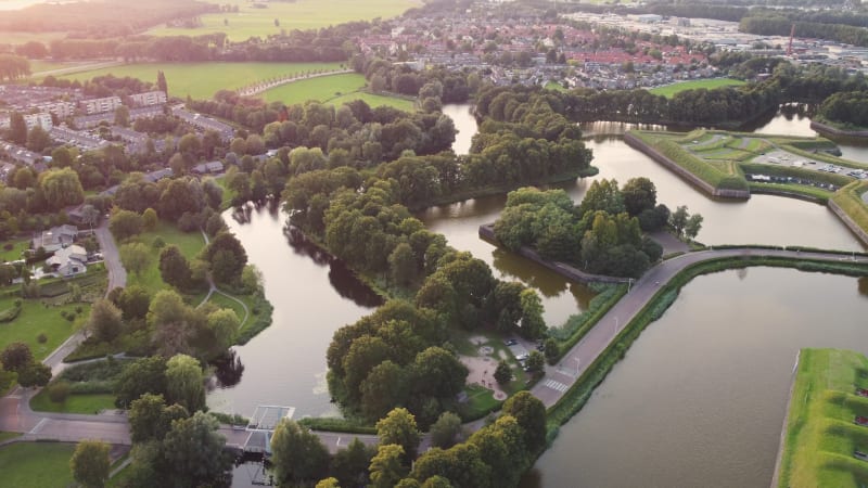 Moat and bastions of Naarden Vesting, North Holland province, the Netherlands.