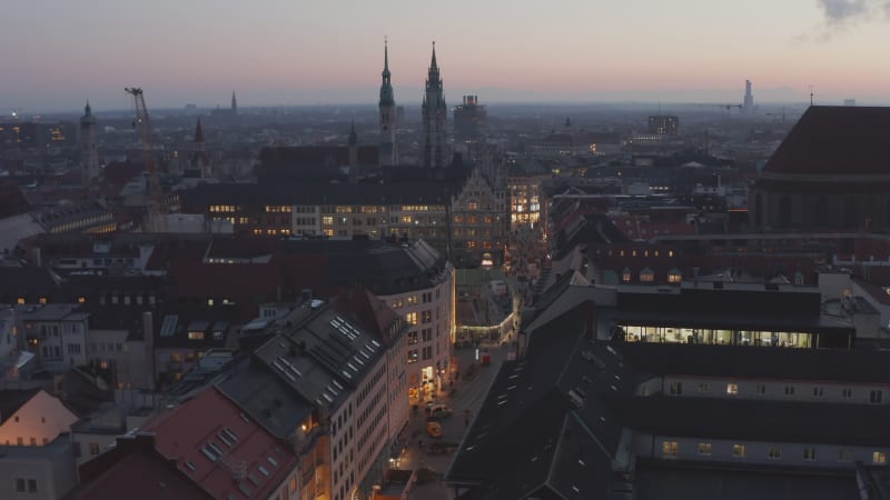 Munich, Germany in Autumn Winter with view on Famous Shopping Street Christmas shopping in Germany, aerial shot tilt down scenic