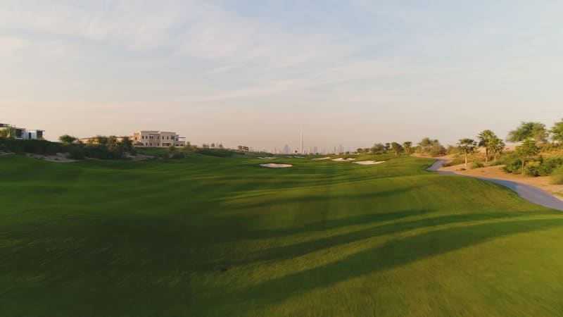 Aerial view of golf club on a luxury residential area.