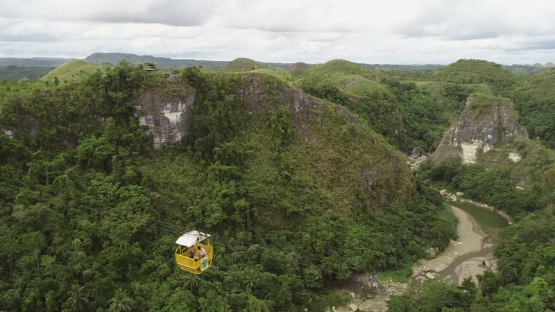 Aerial view of cable car above Inabanga river in Danao.