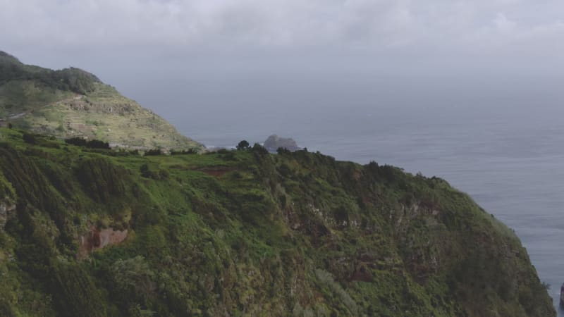 Aerial view of the north coast of Madeira near Porto Moniz, Portugal.