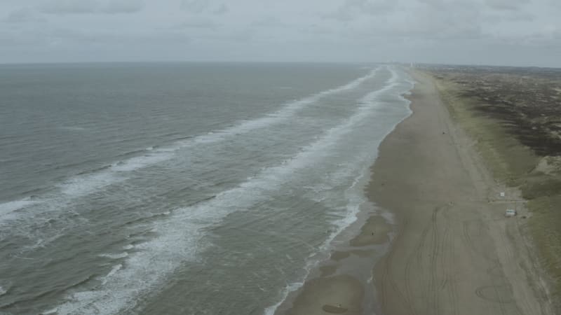 Aerial view of the beach at Bloemendaar Aan Zee, the Netherlands.