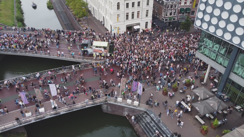 Protesters Marching Across Bridges During Unmute Us Campaign In Utrecht, Netherlands.