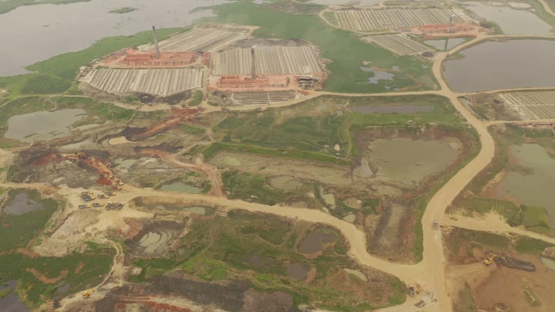 Aerial View of many brick factories, Dhaka province, Bangladesh.