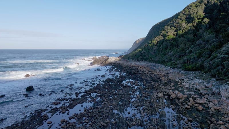 Aerial view of Otter trail beach morning, Eastern Cape, South Africa.