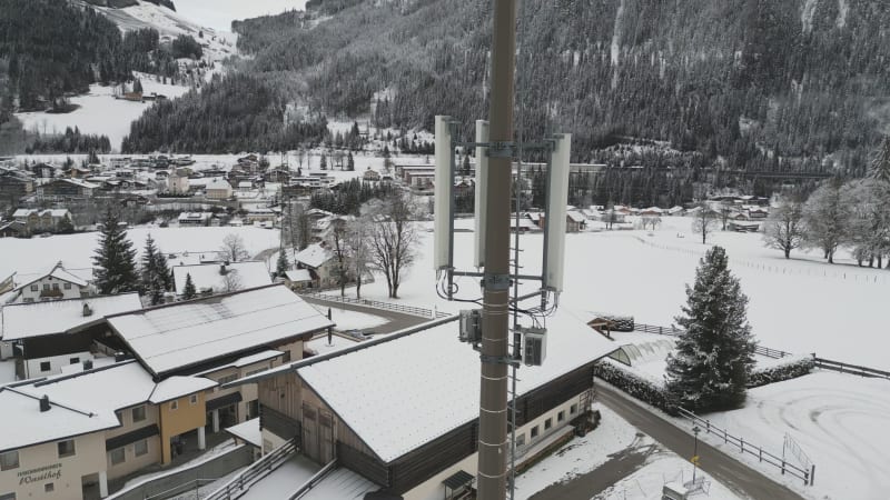 Aerial View of 5G Transmission Tower in Flachau, Austria