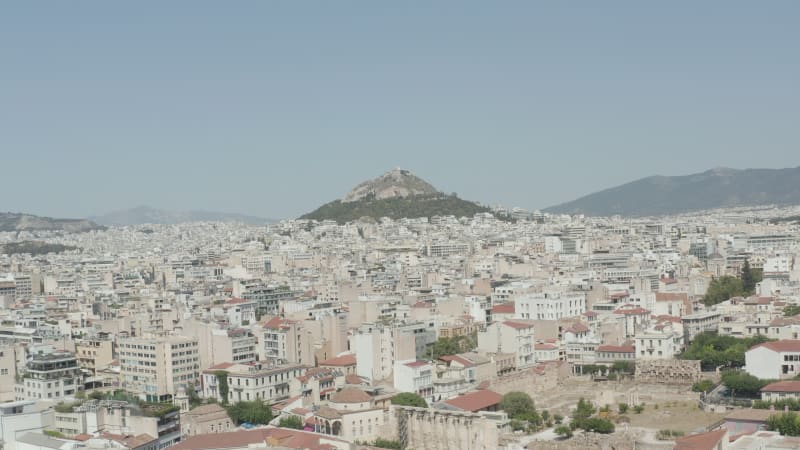 Slow Establishing Dolly Aerial towards Mount Lycabettus in Athens, Greece