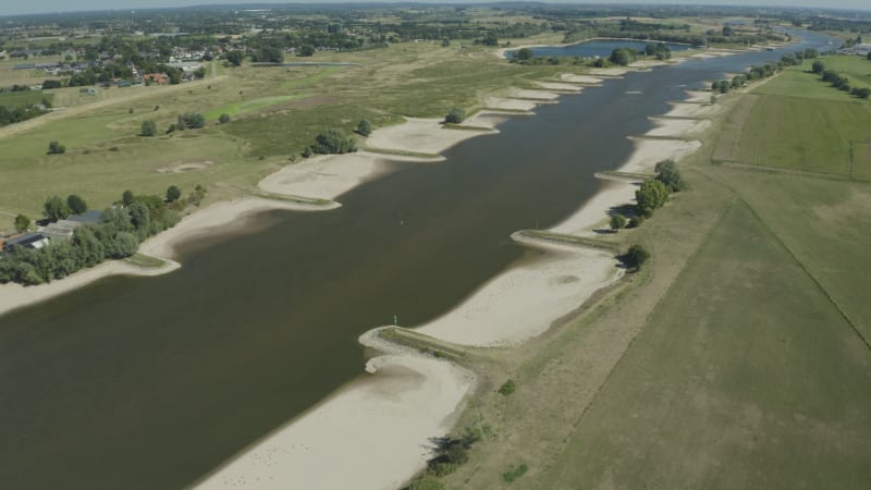 In August 2022, an aerial shot captured the Lek River during a drought, showing a significant drop in water levels.