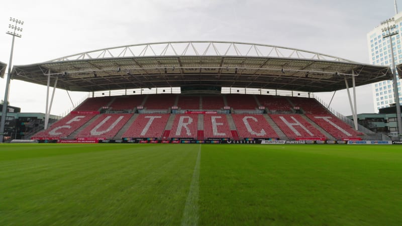 Aerial shot of the soccer field of FC Utrecht in the Galgenwaard stadium