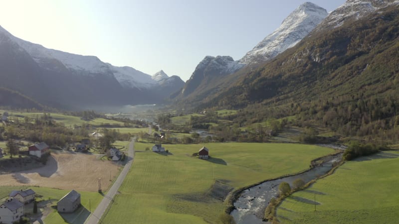 Norway in the Fall in a Beautiful Valley Aerial View