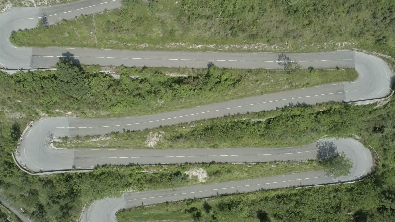 Winding, Twisting and Steep Mountain Road Aerial