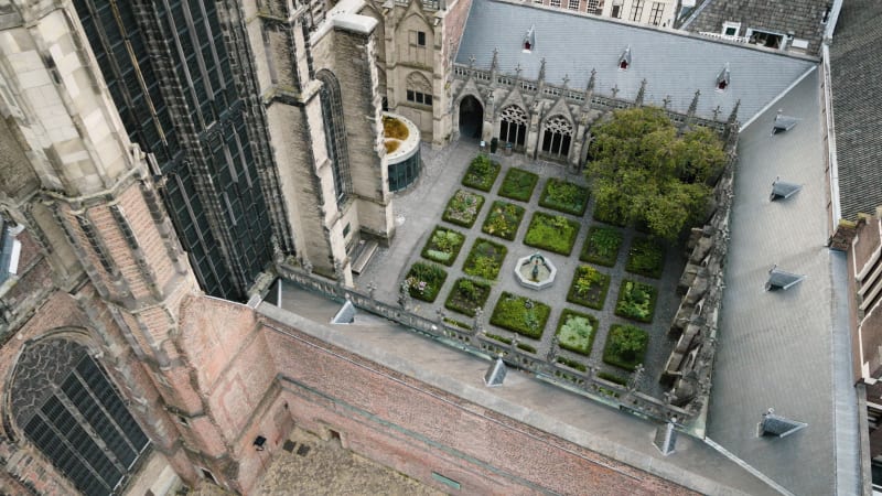 Aerial shot of the gardens at the Dom Church in Utrecht