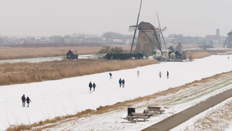 Kinderdijk Winter Landscape in The Netherlands